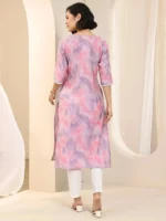 Lavender Printed Silk Blend Straight Kurta - Image 3