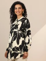 Off White Printed Silk Blend Straight Tunic - Image 2