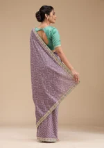Lavender Printed Soft Raw Silk Saree - Image 3