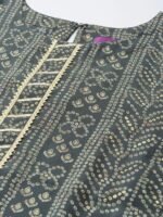Grey Printed Silk Straight Kurta - Image 5