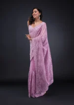 Lavender Threadwork Net Saree - Image 2