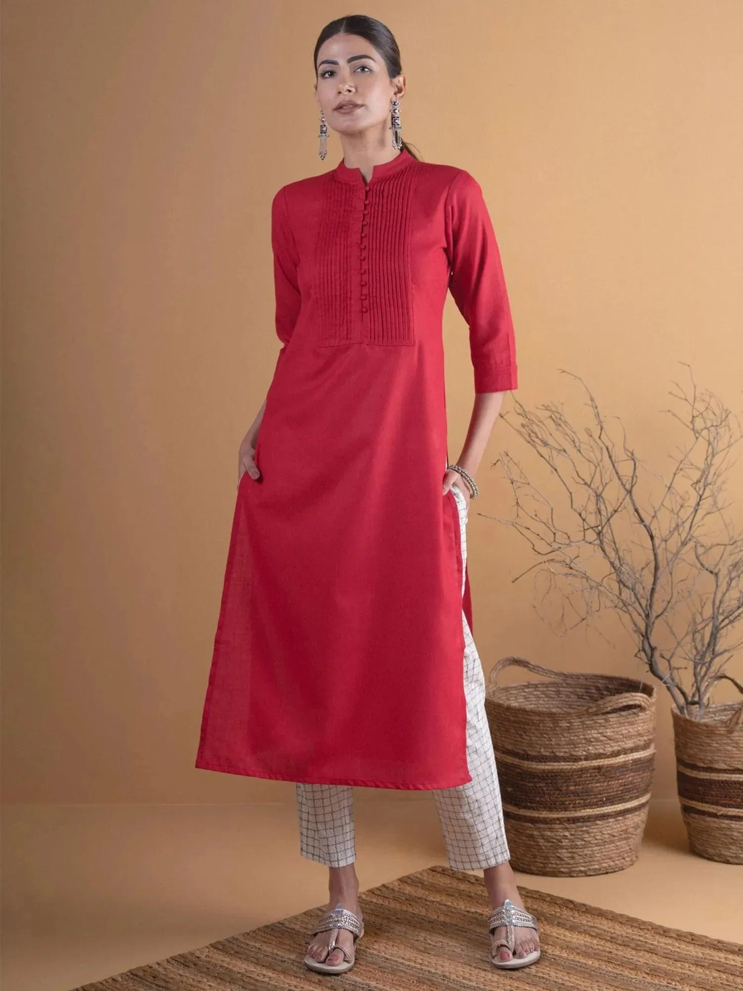 maroon-solid-cotton-kurta-libas-1-27529785606294.webp Maroon Solid Cotton Kurta - Image 1