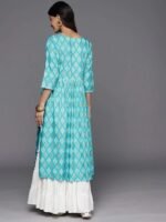 Turquoise Blue Embellished Rayon A-Line Kurta - Image 4